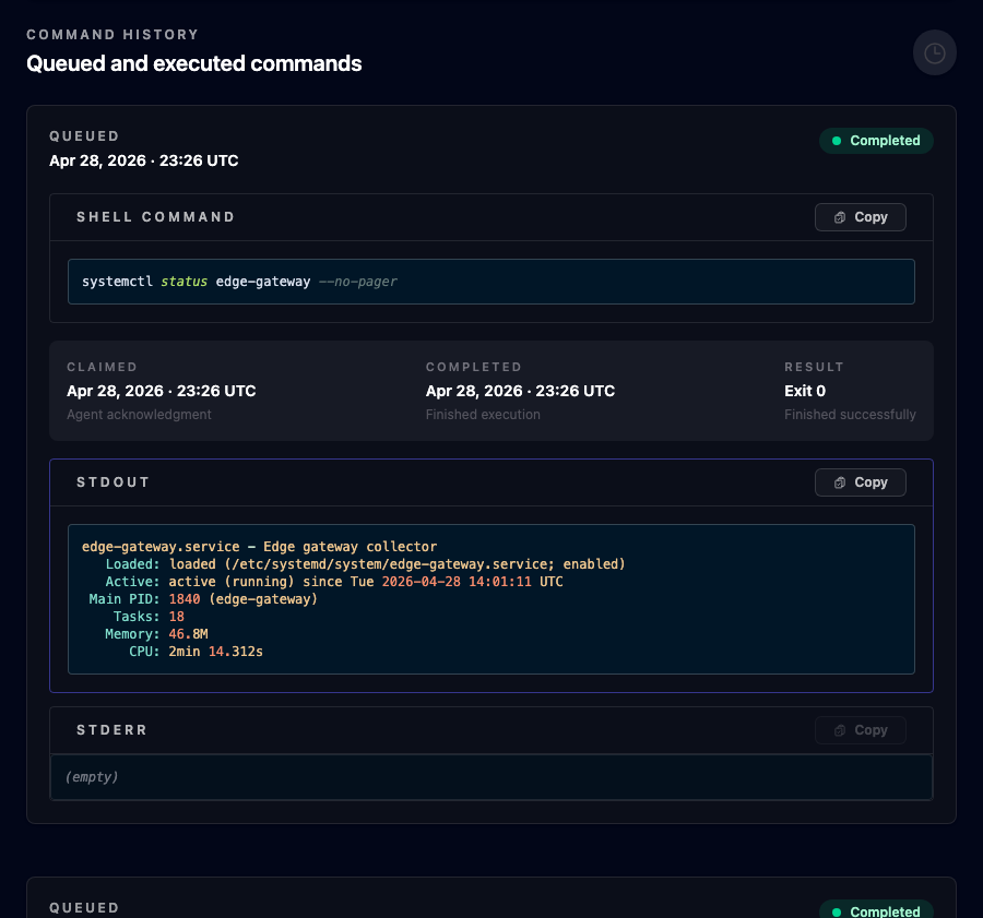 Command queue page in CommandPlane