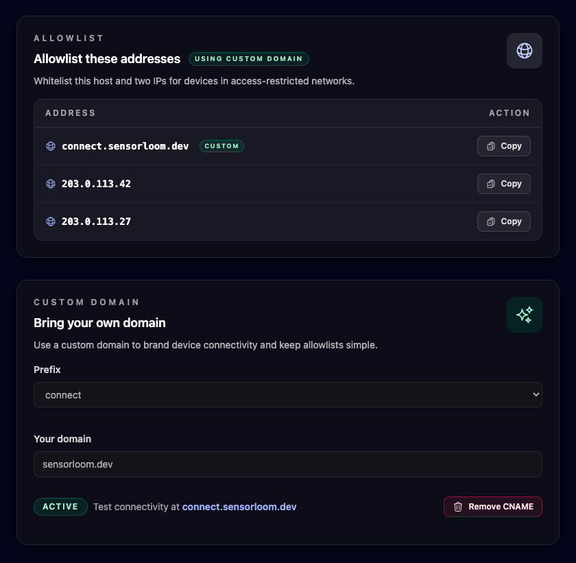 Connection page in CommandPlane