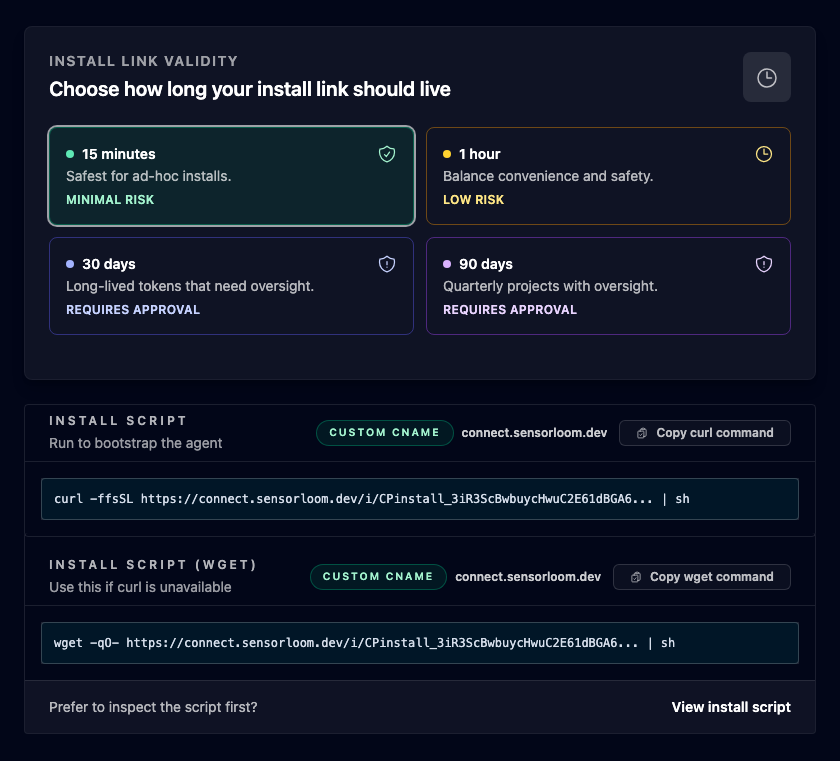 Enrollment page in CommandPlane
